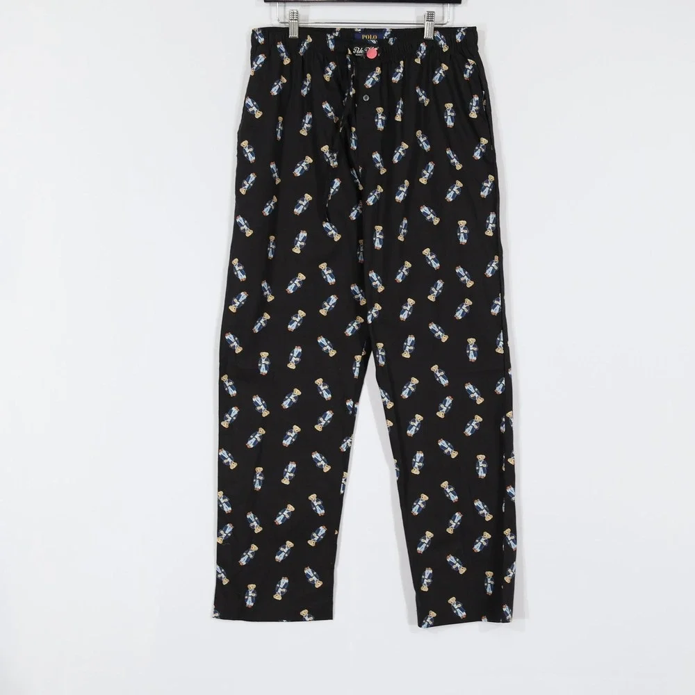Polo Ralph Lauren Pajama Set Mens L White Black Bear Graphic Preppy $99 NWD
